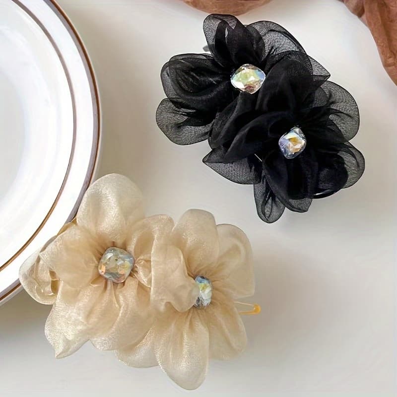 TEMU 2pcs Elegant Mesh Flower Hair Claw For Bun Suitable For Daily And Party Use