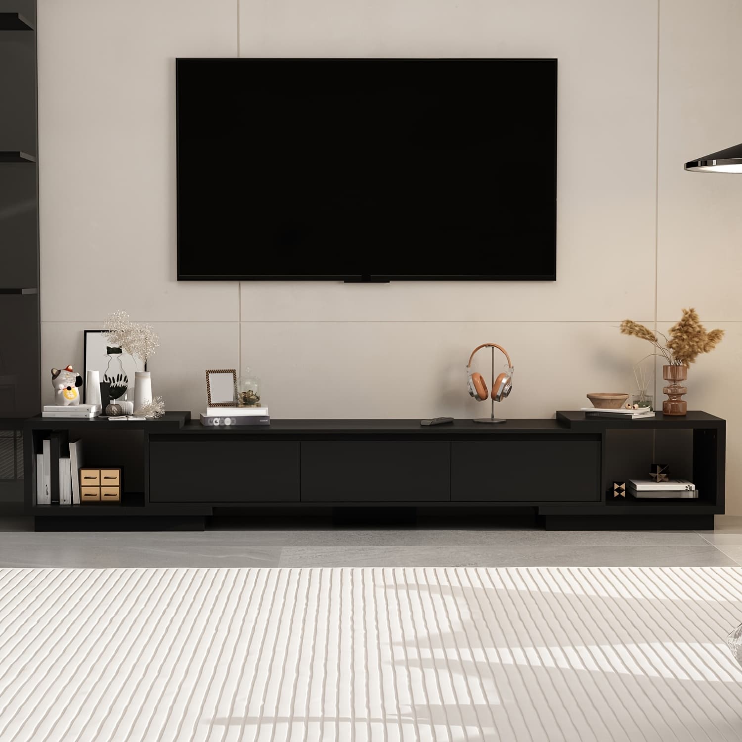 TEMU Contemporary Television Unit Featuring 3 Drawers, A Versatile And Extendable Design Suitable For Televisions To 120 Inches, A Wooden Gaming And Entertainment Center With Adjustable Width