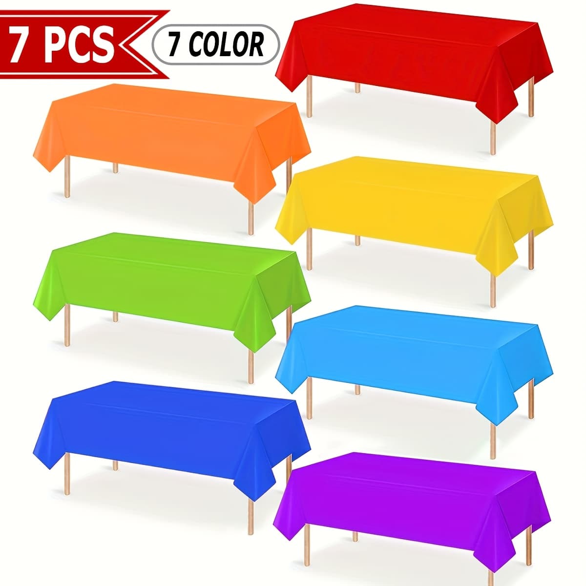 TEMU 7pcs Rainbow Party Tablecloth Suitable For Weddings, Birthdays, Showers - 54x108 Inch Rectangular Disposable Plastic Table Covers With Multicolor Rainbow (,,,,,,)