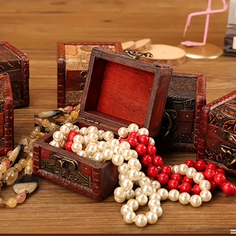 TEMU 1pc Of Vintage Wooden Box Jewelry Box, Random Patterns Box, Small Storage Box Exquisite Treasure Box Vintage Halloween Christmas Gift, Jewelry Boxes