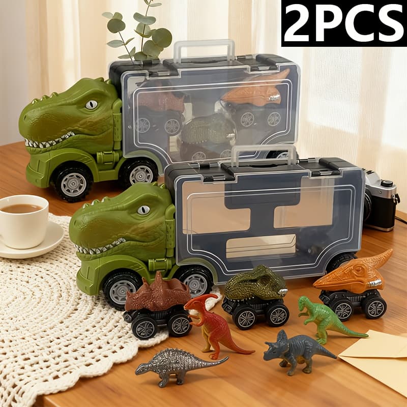 TEMU Car Toy Set, Dinosaur Truck Children's Toy Model, Dinosaur Car Combination, Boy Toy Car Gift, Birthday Small Random Dinosaur
