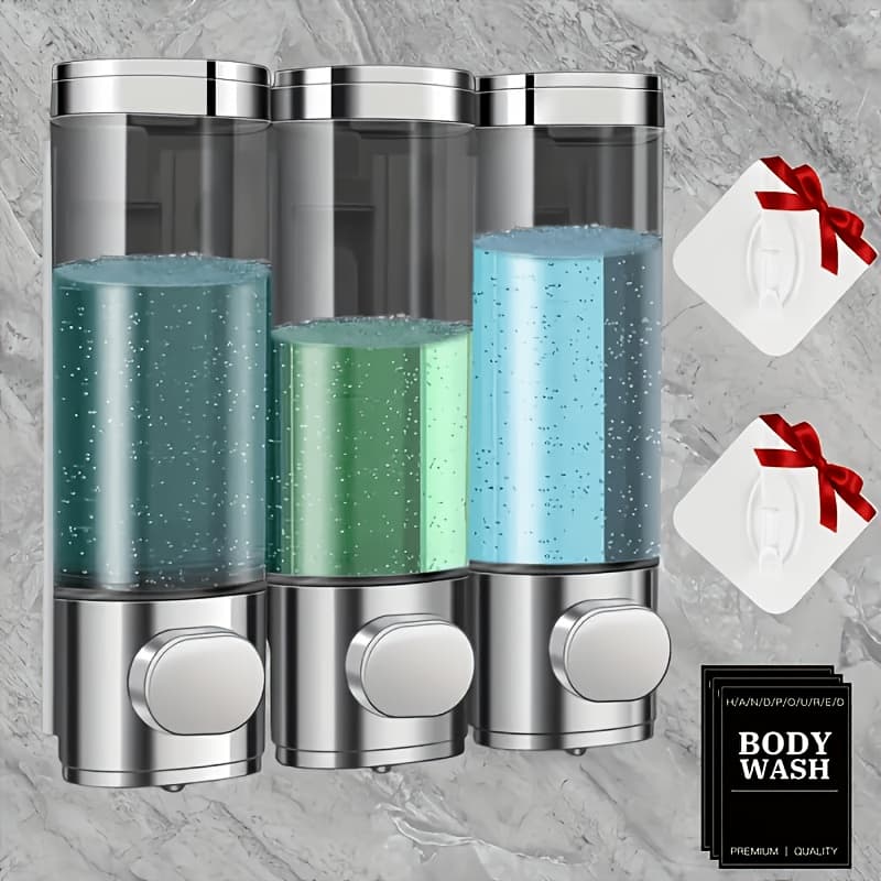 TEMU 10 Pack 3- Wall-mounted Shampoo And Conditioner Dispenser, No-drill Abs Shower Soap Dispenser, 10.14oz Per Unit, Leakproof & Refillable, For Bathroom, Kitchen, Hotel, And Restaurant Use
