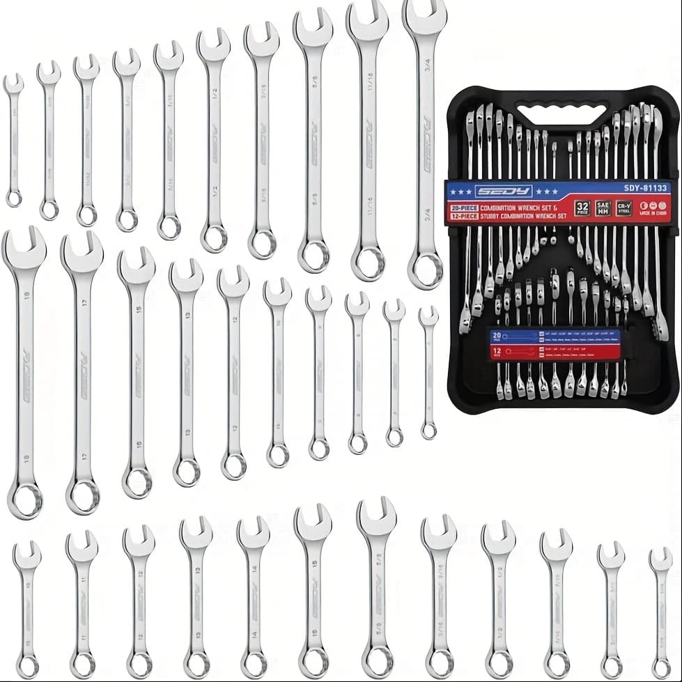 TEMU 32pcs Sae & Metric Combination Wrench Sets Open-box-end Combination Wrench Set Includes 20 Standard And 12 Wrenches, Open End And 12- End Wrench Set With Organizer Box