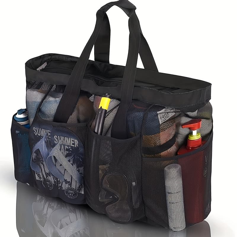 TEMU 1 Large Zippered Beach Tote Bag With 8 Pockets For Beach Accessories For Pool Bag, A Storage Option For Play