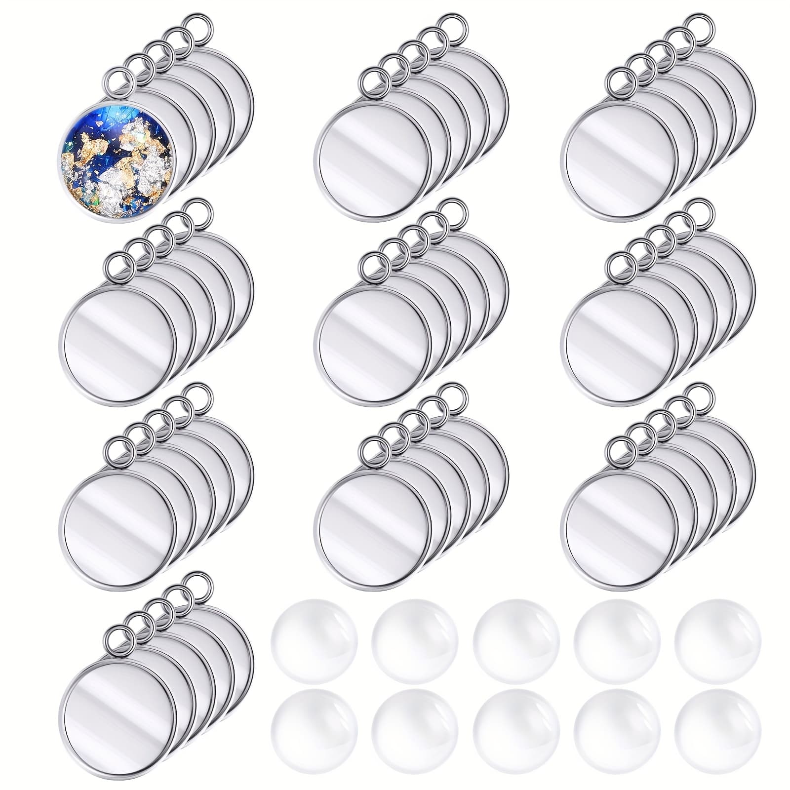 TEMU 200pcs 12 Mm Stainless Steel Round Blank Bezel Set, Including 100 Pendant Trays 100 Glass Cabochon Trays Pendant Blanks For Jewelry Making Findings