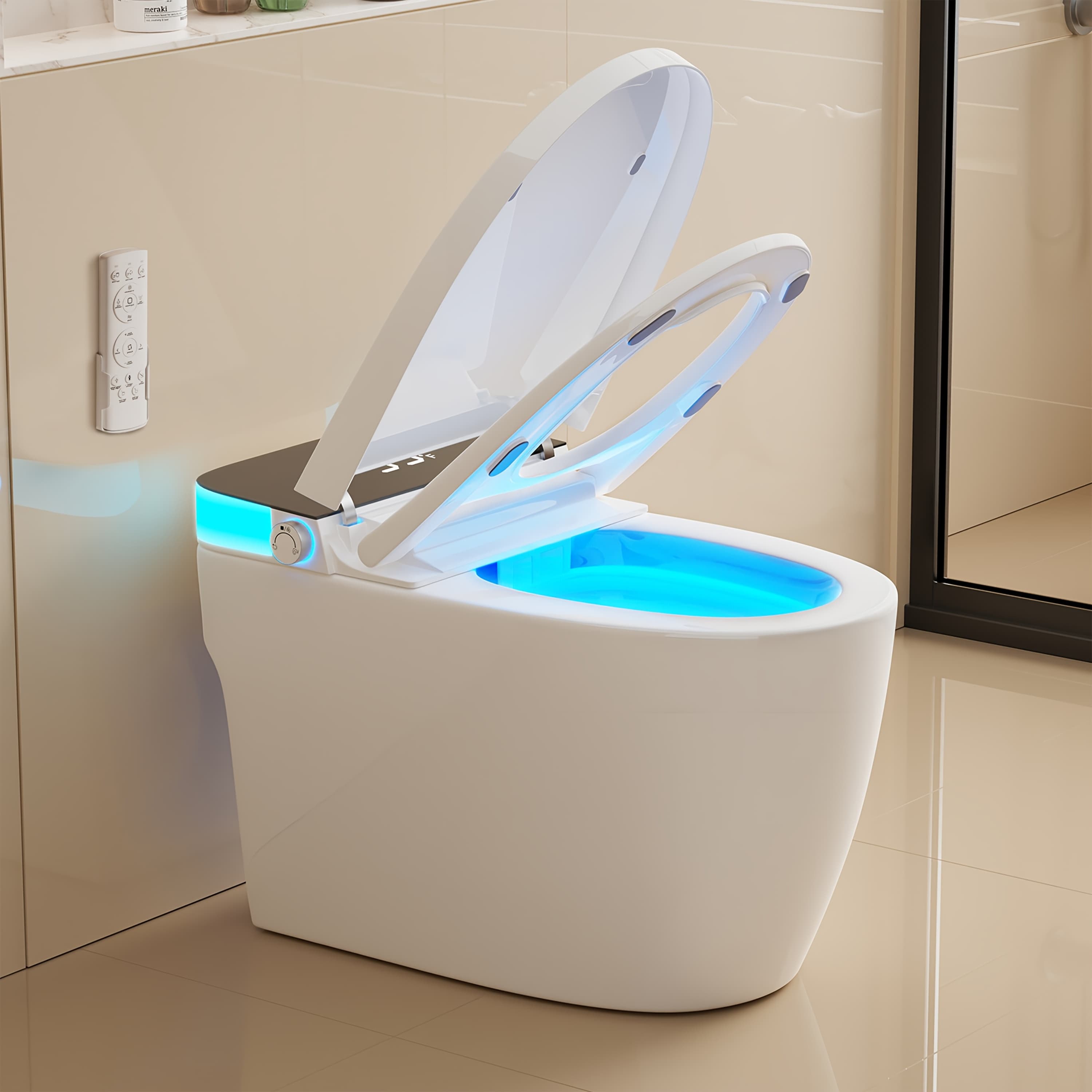 TEMU Smart Toilet With Manual , Toilet With Adjustable Remote Control And Heated Seat And Night Light, Modern Tankless Toilet For Bathroom With Jog, Drying And Foot Sensor Flush