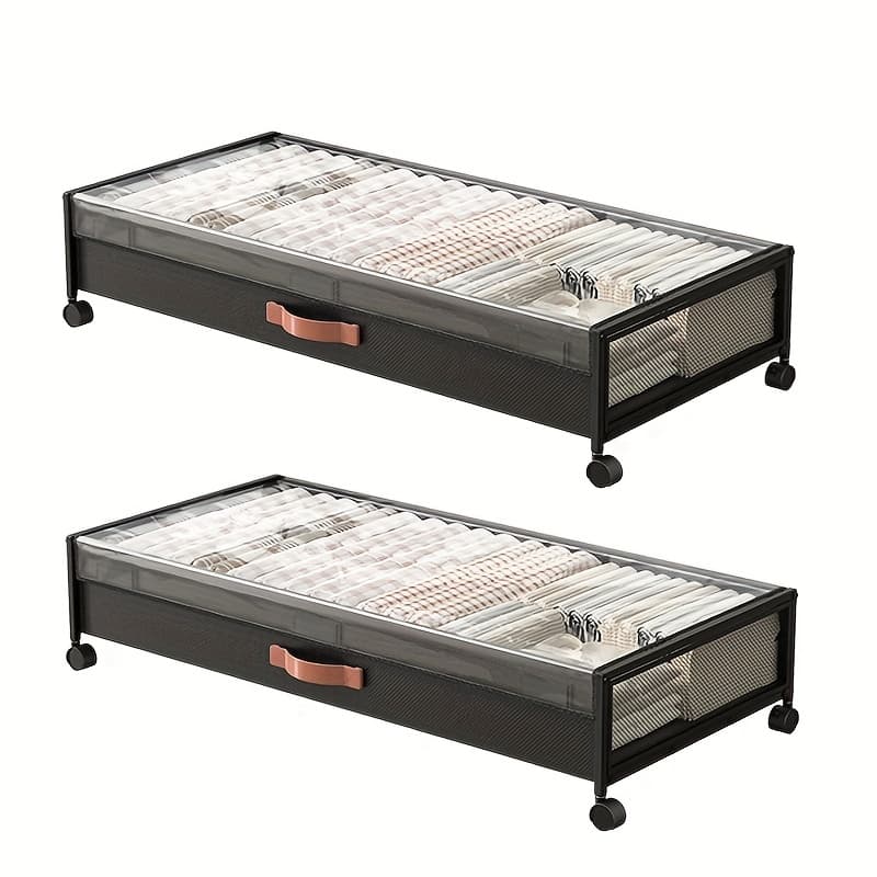 TEMU Large Under Bed Storage With Wheels, Under Bed Storage Containers With Clear Window&label, Rolling Under Bed Storage Metal Drawer For Clothes, Shoes, Blankets, Books, Under-bed Storage