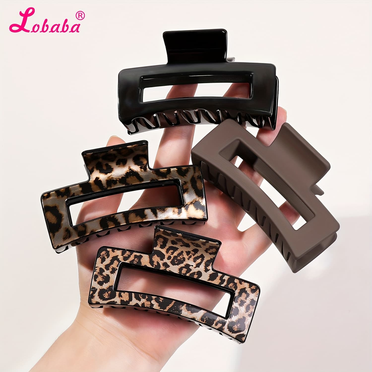 TEMU 4pcs Square Print Leopard Print Hair Clips, Cute Shark Clips For Updo, Women's Hair Accessories For Back Of Head Styling