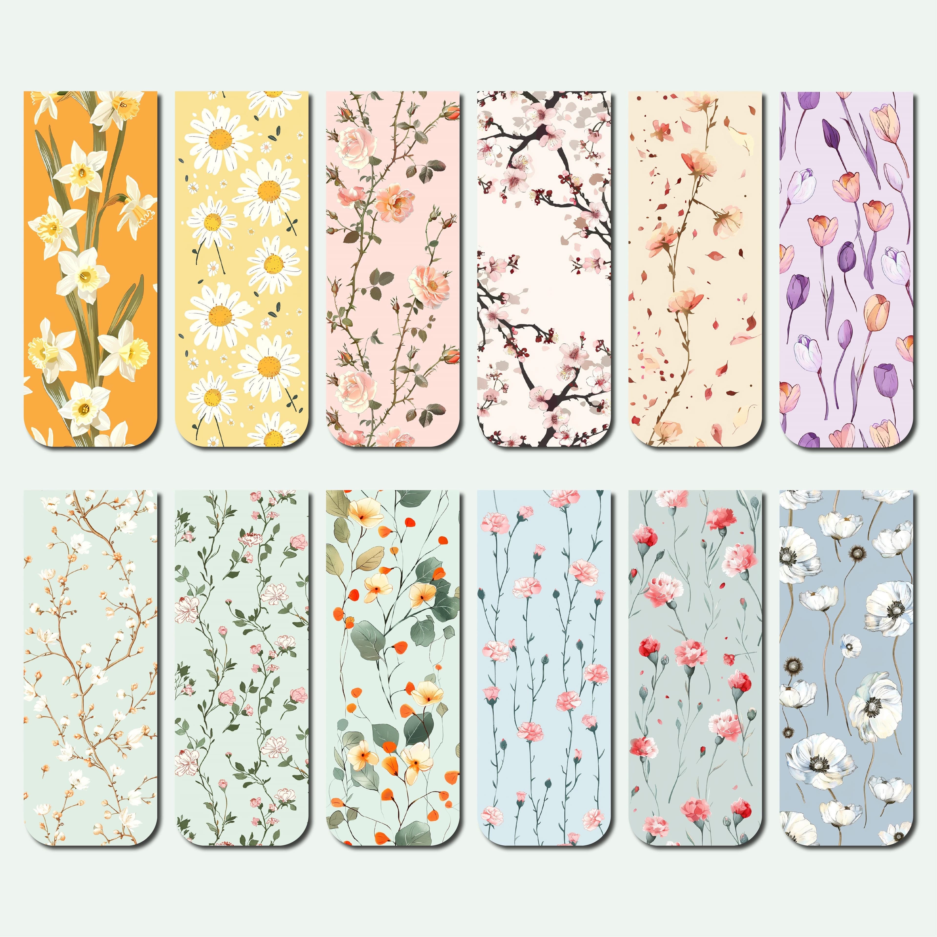 TEMU Set Of 12 Magnetic Bookmarks Featuring Floral Designs, Perfect For Women Readers And Students. Assorted Page Markers Are Ideal For School And Office Use, Making A Lovely Aesthetic Gift