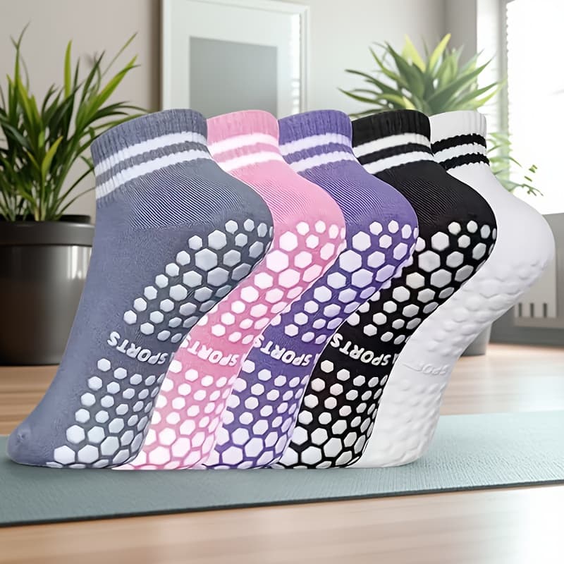 TEMU 5--pair Pilates Socks, Yoga Socks, Ankle Socks, Moisture-wicking, Anti-slip Floor Socks, Women's Socks, No-show Socks, Dance Socks, Athletic Socks, Playground Socks, Ladies' Socks