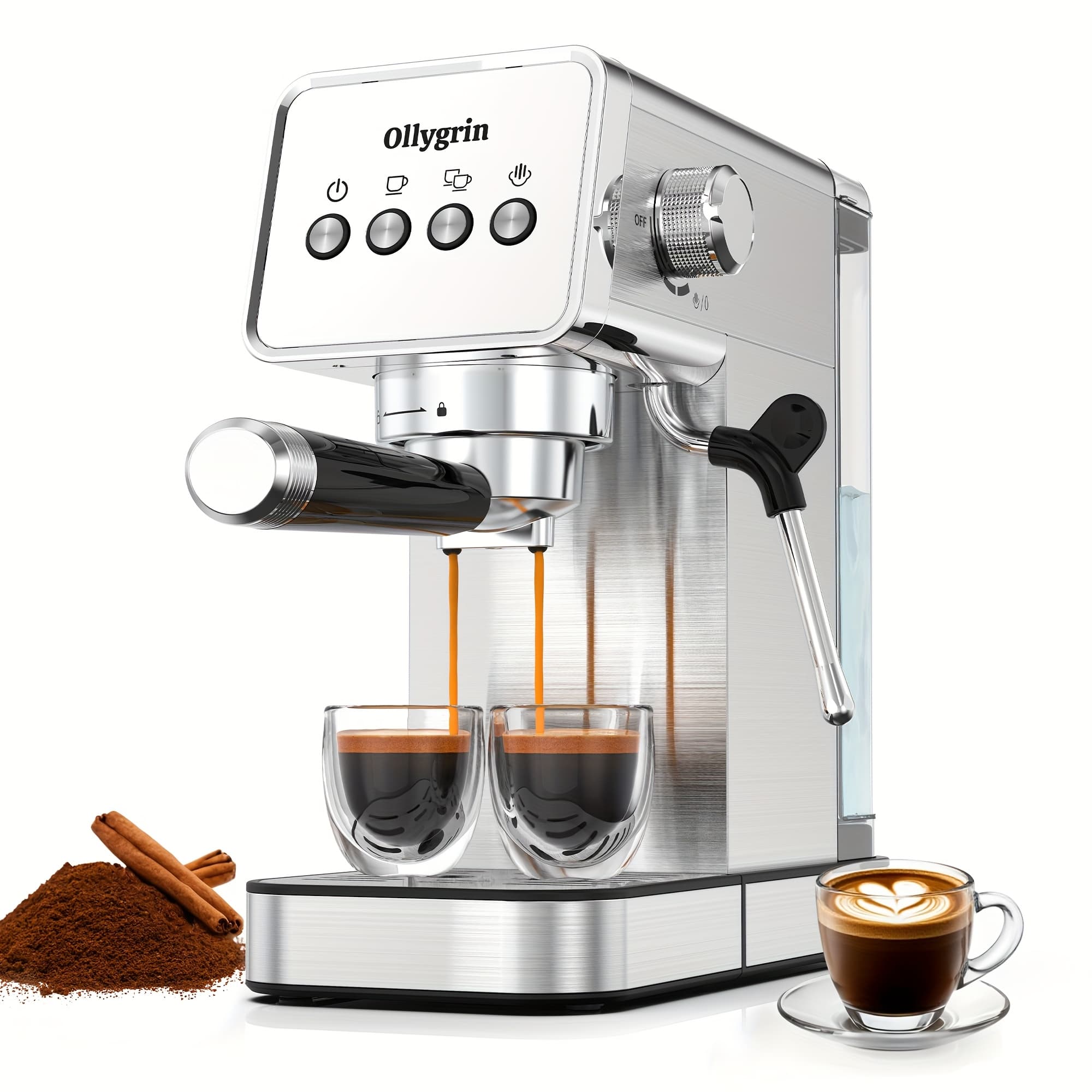 TEMU 20 Bar Professional Espresso Machine With Milk Frother Steam Wand And Cup Warmer - 2 Shot Dual Coffee Maker, Large Water Tank, For