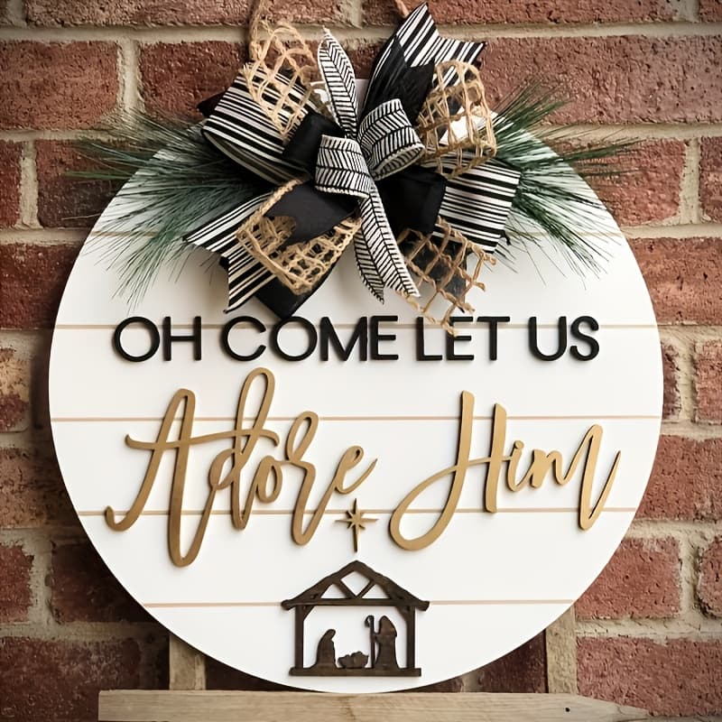 TEMU 3d Christmas Front Door Decoration, Nativity Scene Merry Christmas Door Sign, Farmhouse Decoration, , Christmas Wreath, Christmas Decorations Pendants