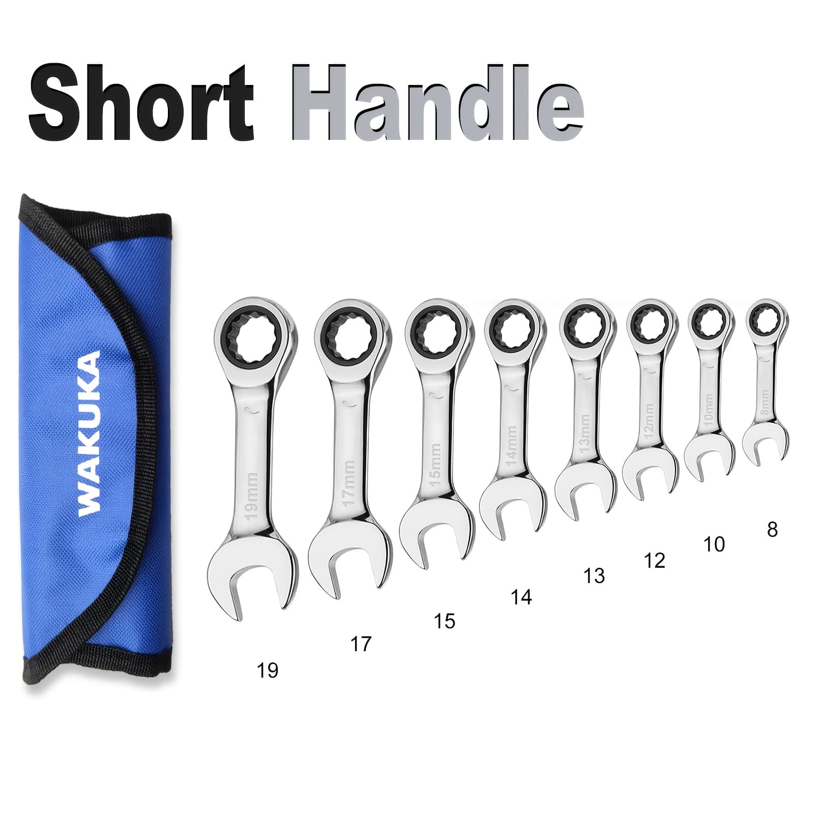 TEMU 8pcs Ratcheting Combination Wrench Set, Short Wrench, Metric, 8-19mm, 72-teeth, With Rolling Pouch, For Car Automobile Motorcycle Bicycle Repair Mechanical Tool, Cr-