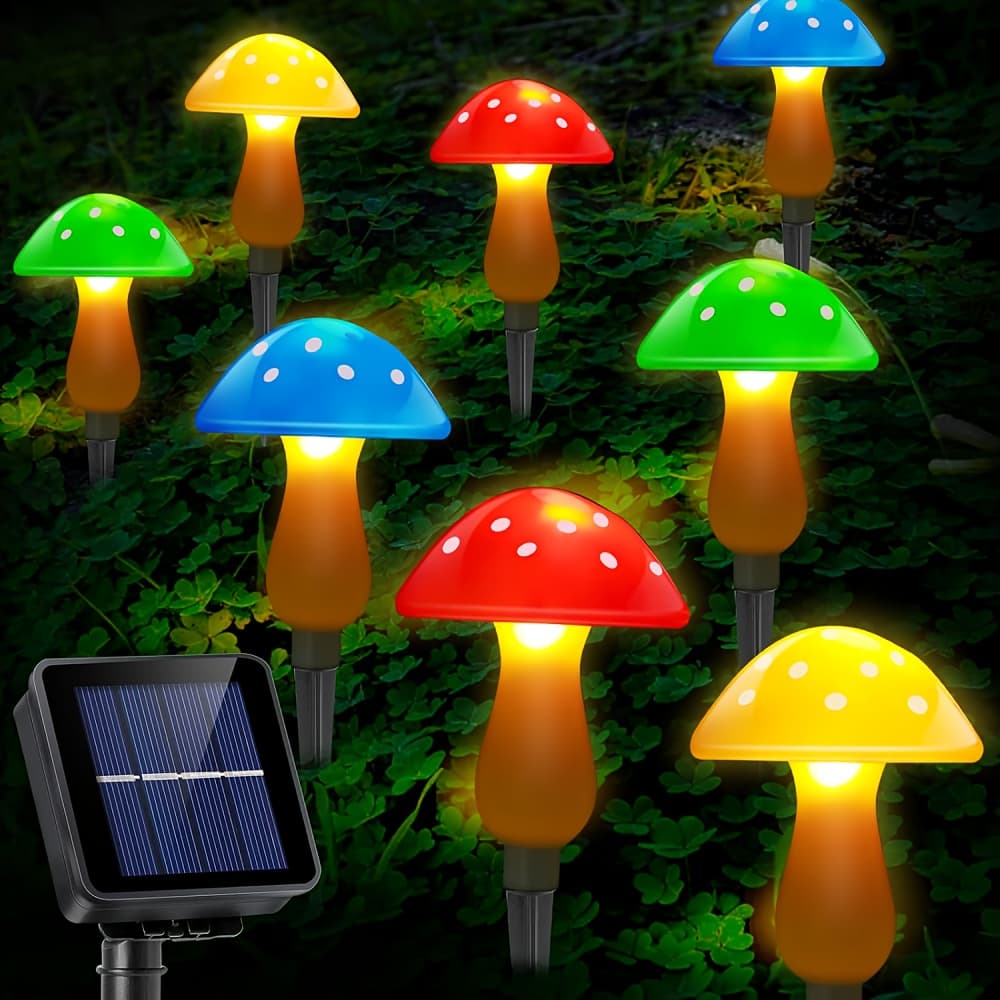 TEMU Solar Garden Decor Lights, Solar Powered Mushroom Outdoor Long Lasting Mushrooms Stake Lightings With 8 Lights And 8 For Yard Lawn Flowerbed Pathway Decoration