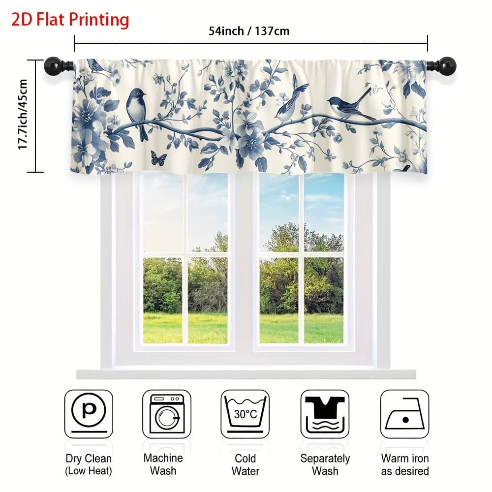 TEMU 2d Flat, 1pc Floral Bird Valance Curtain 2d Flat Printing Pocket For Rod, Enhances Living Room, Graduation Ceremony, Party Decorations, Laundry Room, Bedroom, Shining Uniquely, 2d Flat