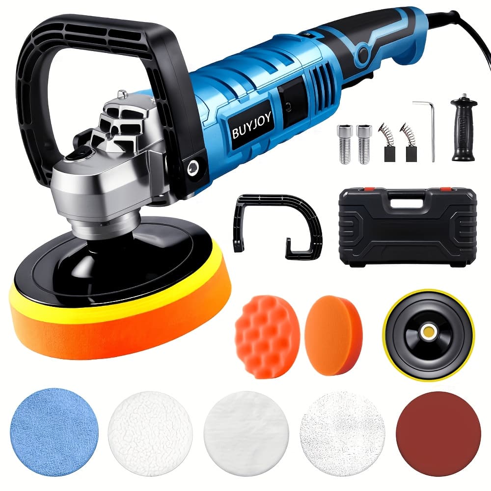 TEMU Buffer Polisher Kit For Car - 6/7 Inch Rotary Polisher Buffer , 7 Variable Speed 600-3000rpm, Detachable Handle Buffing Machine For Car, Boat Sanding, Polishing, Waxing, Without Battery