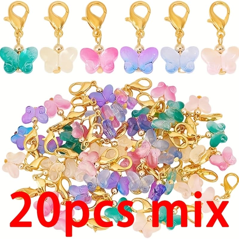 TEMU 20pcs Glass Dangle Charms Crochet Stitch Marker Glass Charms Pendants With Clasps For Necklace Earrings Bracelets Keychains Knitting
