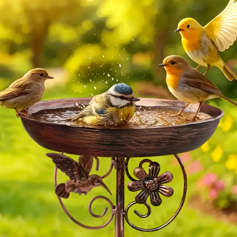 TEMU Vintage Bird Bath And Feeder Combo | Outdoor Rust-resistant 5-prong , Hummingbird-feeder, Easy-to-, Backyard Additions, Classic Yard Decor