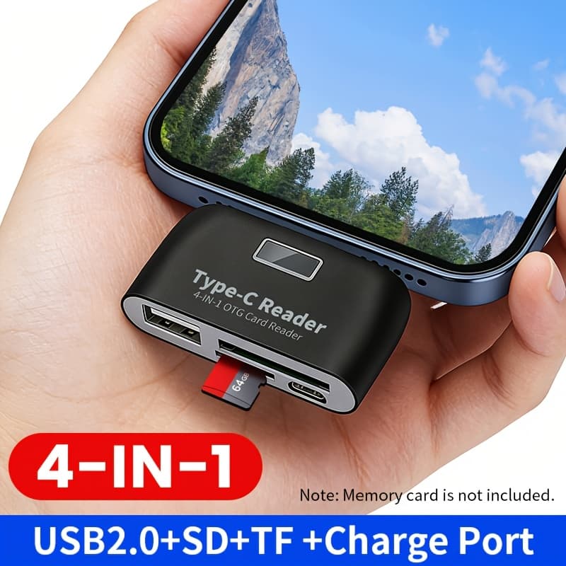 TEMU Otg Card Reader, Video And Photo Transfer Sd/tf Card Reader/writer Adapter, Driver-free Plug-and-play Portable External Reader, Tf/ For Type- Such As Cameras And Smartphones