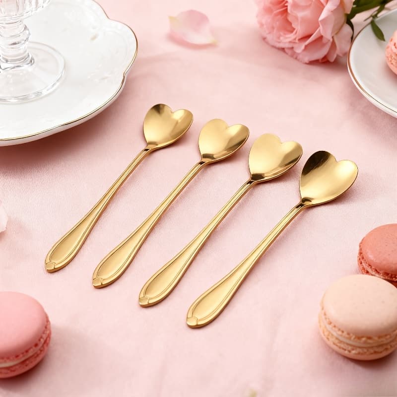 TEMU 10pcs Household Stainless Steel Coffee Spoon, Golden High Level, Heart-shaped Spoon, Stirring Spoon, Creative Heart-shaped Spoon, Gift Spoon