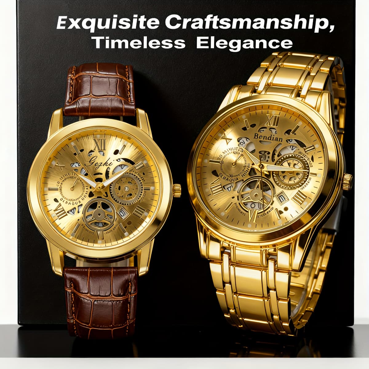 TEMU Fashion Men's Watch Set: Brown Faux Leather & Luxury Casual Quartz Watches With Gift Box & Tool - /birthday Gift Idea