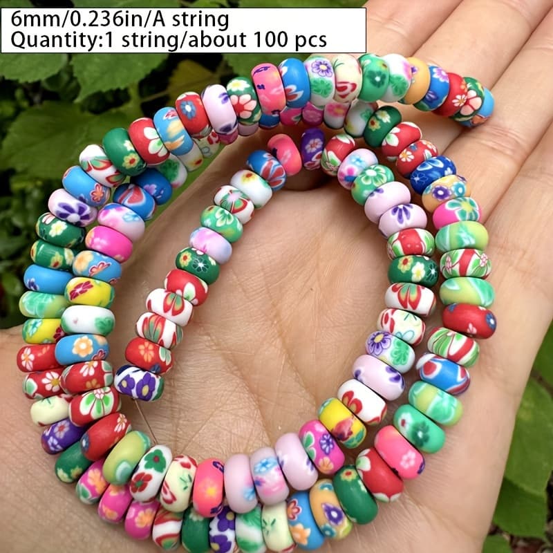 TEMU 8mm 65pcs / 6mm 100pcs / 110pcs Vibrant Floral Polymer Clay Beads, Ideal For Handmade Bracelets And Necklaces, A For Crafters