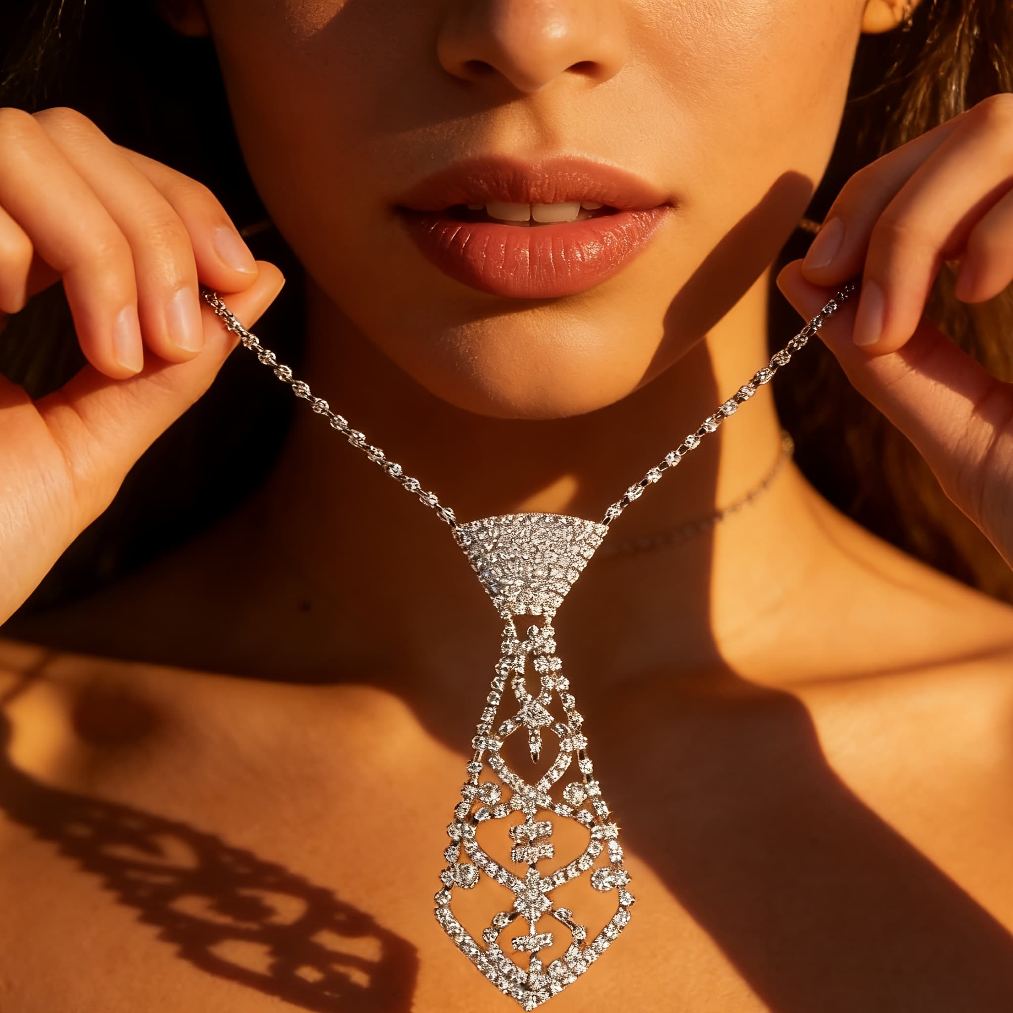 TEMU 1pc Fashion Elegant Tie Shape Design Long Necklace Suitable For Wedding Engagement Party Jewelry Accessories - Without Box