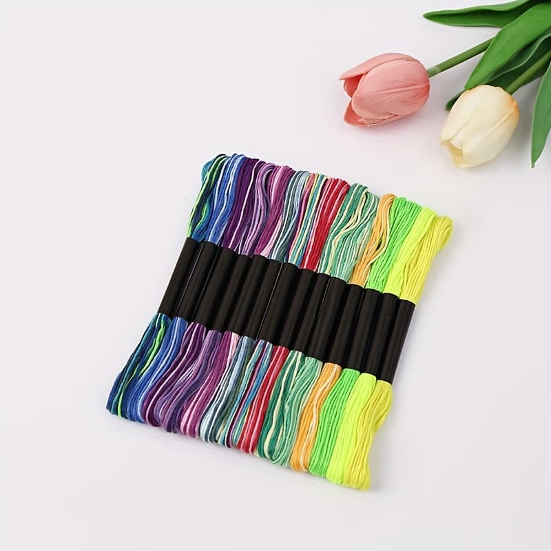 TEMU 27pcs New Cross- Thread Set, 8m Per Spool, 21 Colors With Gradient Dyeing + 6 Fluorescent Colors, 27 Spools Per Pack