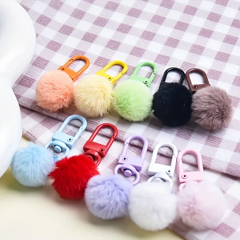 TEMU 10pcs Colorful Soft Pom Pom Keychains Plush Ball Decorative Buckles Handmade Additions For Backpacks & Bags Additions Random Color