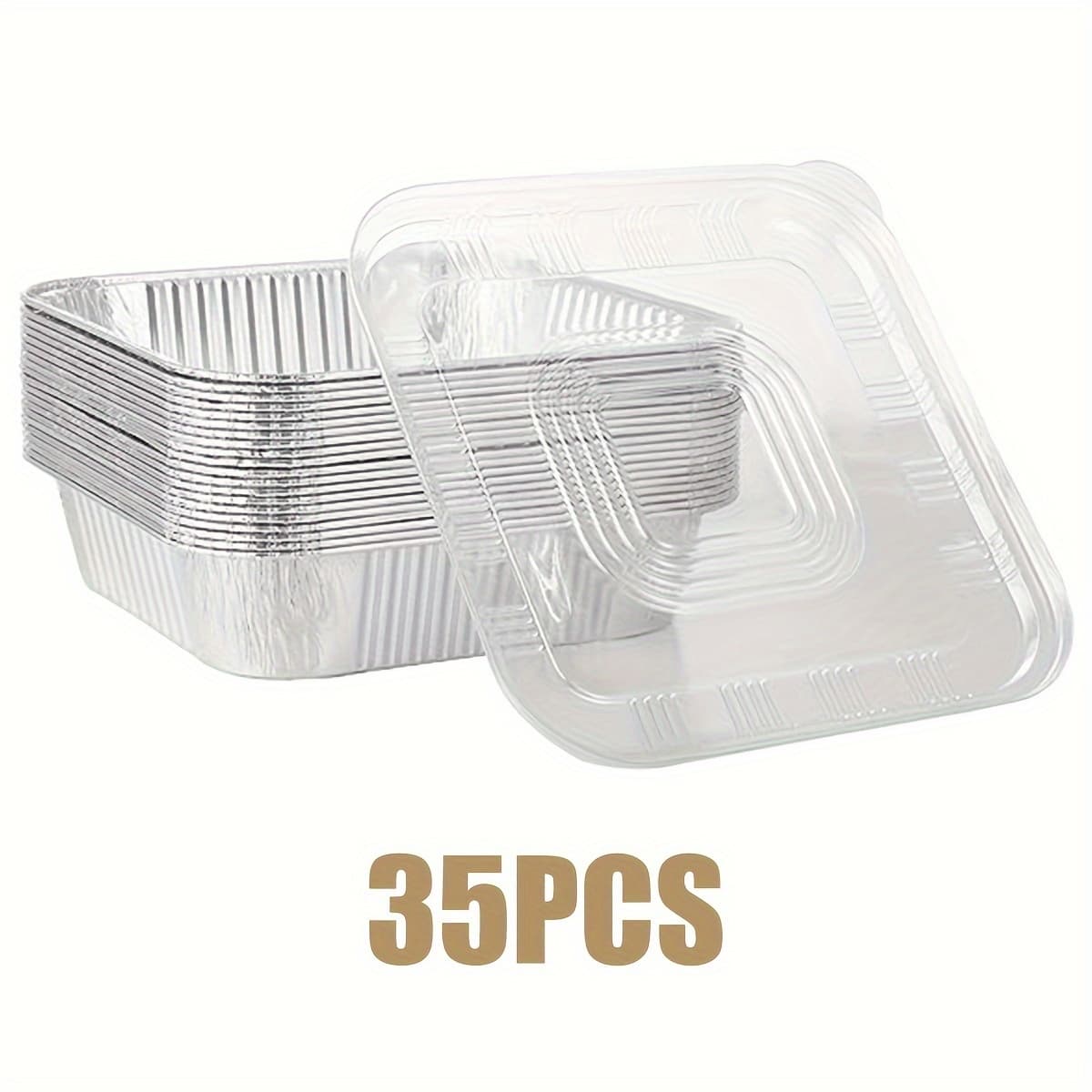 TEMU Square Aluminum Baking Pans With Clear Lids (35-pack, 8x8") - Disposable Takeout Pans - Foil Food Containers For Cooking, Heating, Storing, Prepping