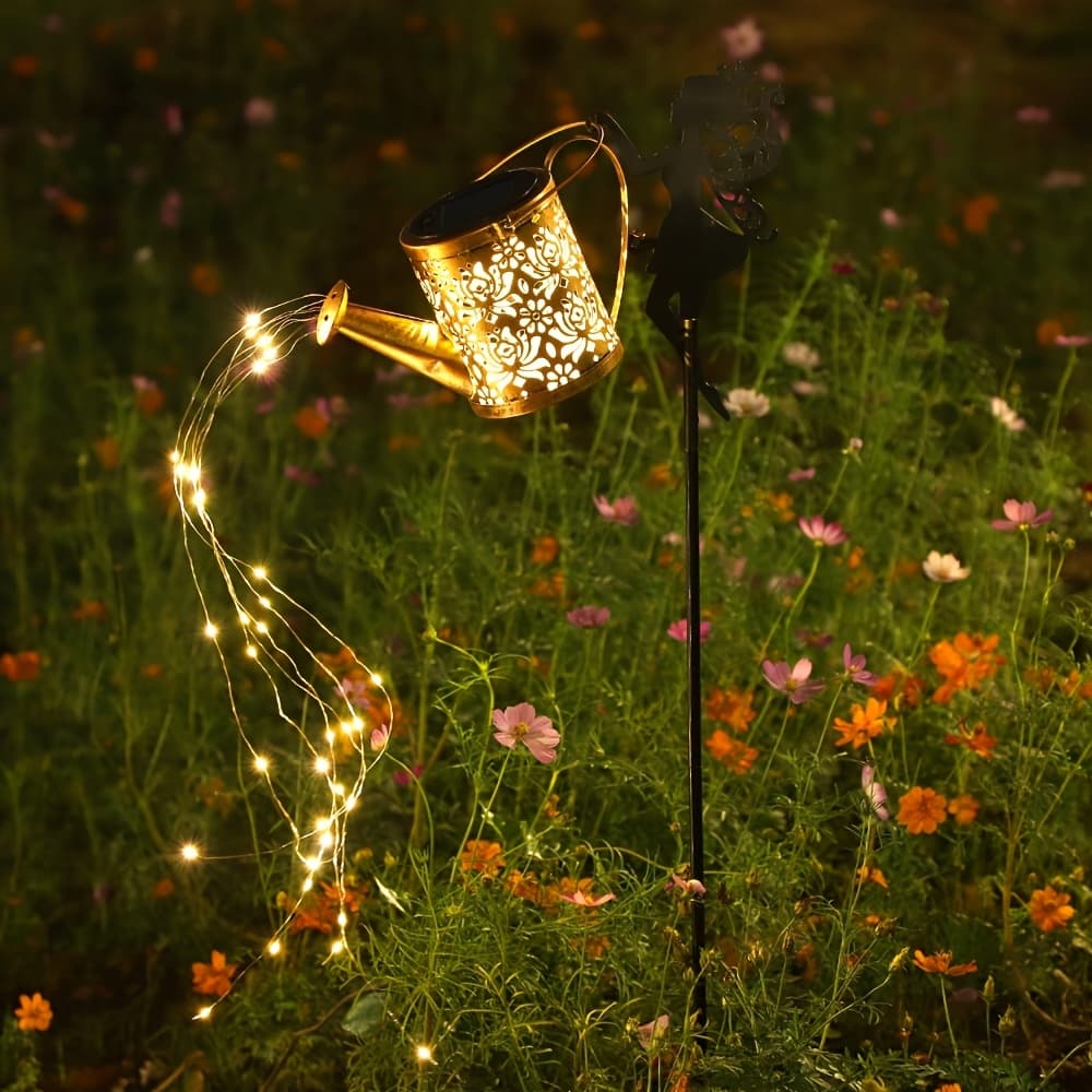 TEMU Fairy Watering Can Lights With String Lights - Vintage Outdoor Watering Can, Solar Charged Battery &, Portable Garden Lighting Suitable For Pathway, Patio, - , No Remote Control