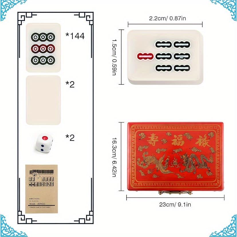 TEMU [ivory Set] 146 Tiles Classic Ivory Set - Durable Vinyl Case, Wind Indicator & Dice - Traditional , Family Edition