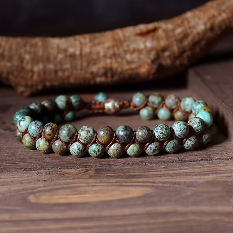 TEMU Natural African Turquoise Bracelet - Green Turquoise Woven Bracelet - Green Gemstone Bracelet, To Him, To Her