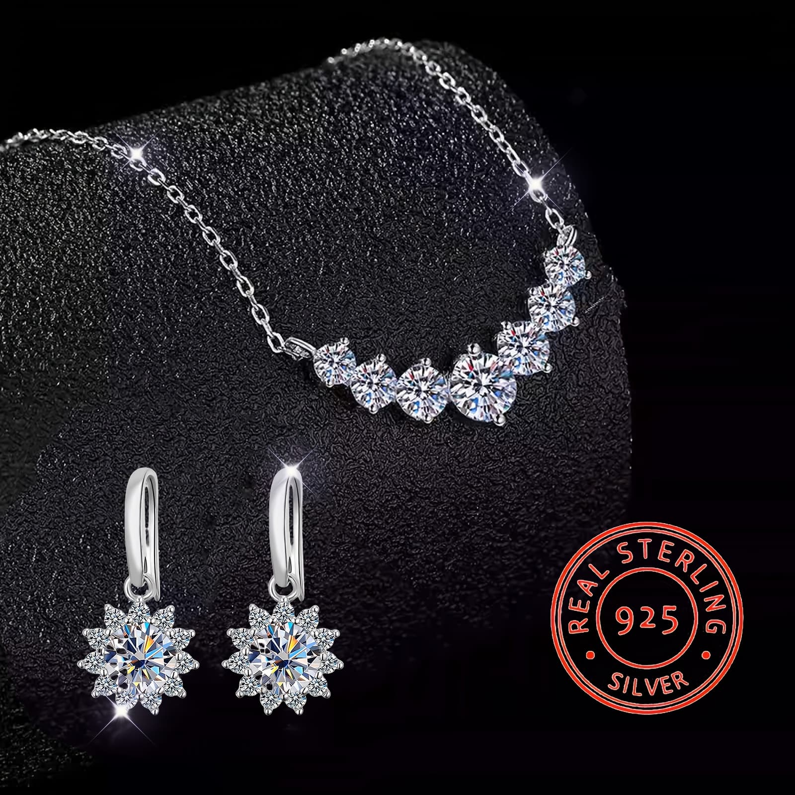 TEMU 2pcs Of S925 Silvery Elegant Princess Smile Pendant Necklace + Earrings Are Very , Is For Women's Birthday, Valentine's Day, Gift Party, Suitable For Daily Wear, Send