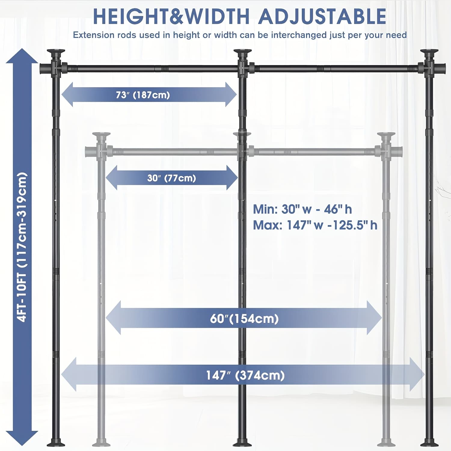 TEMU No Drill Room Divider Panel - Heavy Duty Adjustable Floor To Ceiling Privacy Screen With Tension Rods, Metal Frame Suitable For, Office, Events - Renters, Assembly, Height & Width