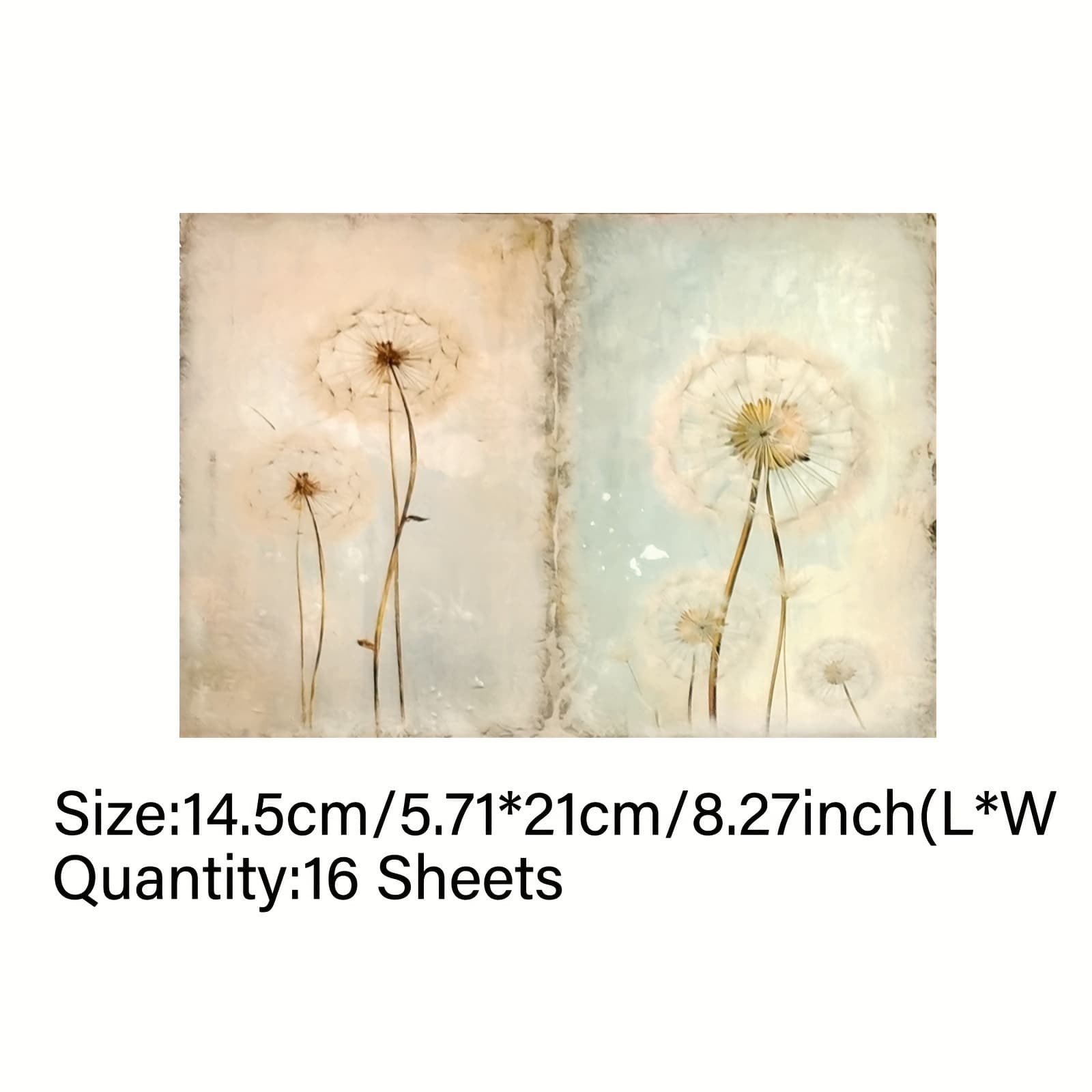 TEMU Vigus 16-sheet Dandelions Fluttering Description Junk Journal Diary A5 Size Paper