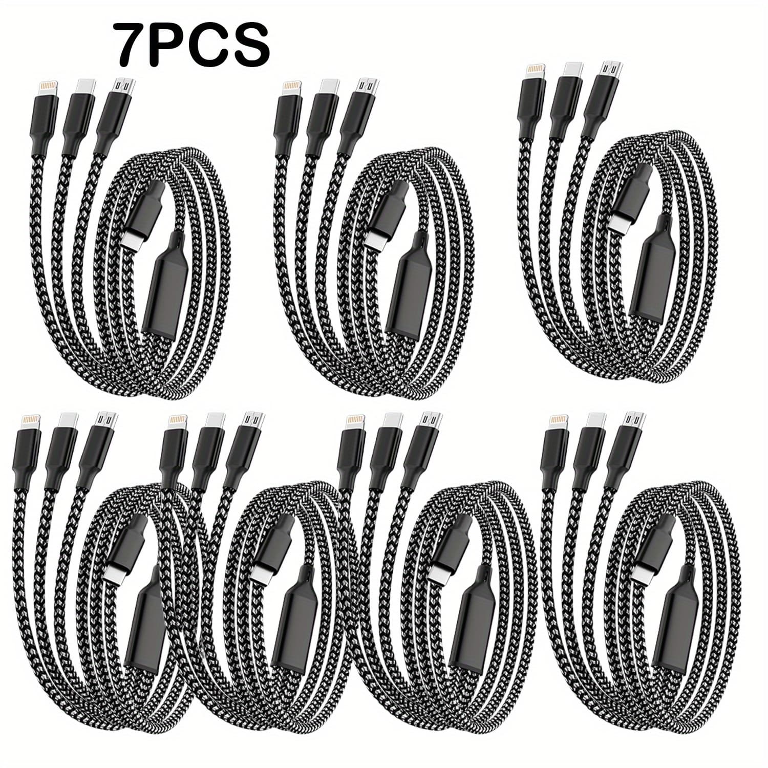 TEMU 7pcs 3in 1 Fast Charging Cable Usb Cable Charger Cable Data Cord Type-c Charging Cords Data Cable For Iphone, , Xiaomi, Huawei