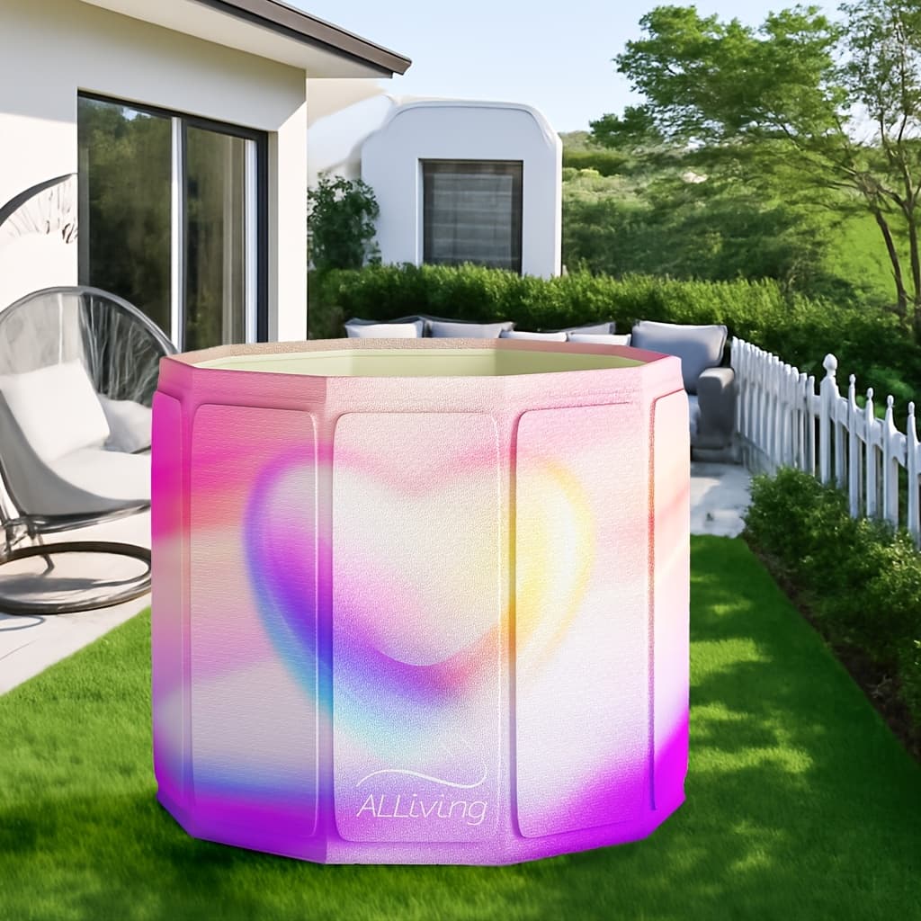 TEMU Round Folding Bathtub, Unisex Ice Bucket, Foldable Bathing Basin, Collapsible Storage Tub Ideal For Home And Outdoor Bathing Use