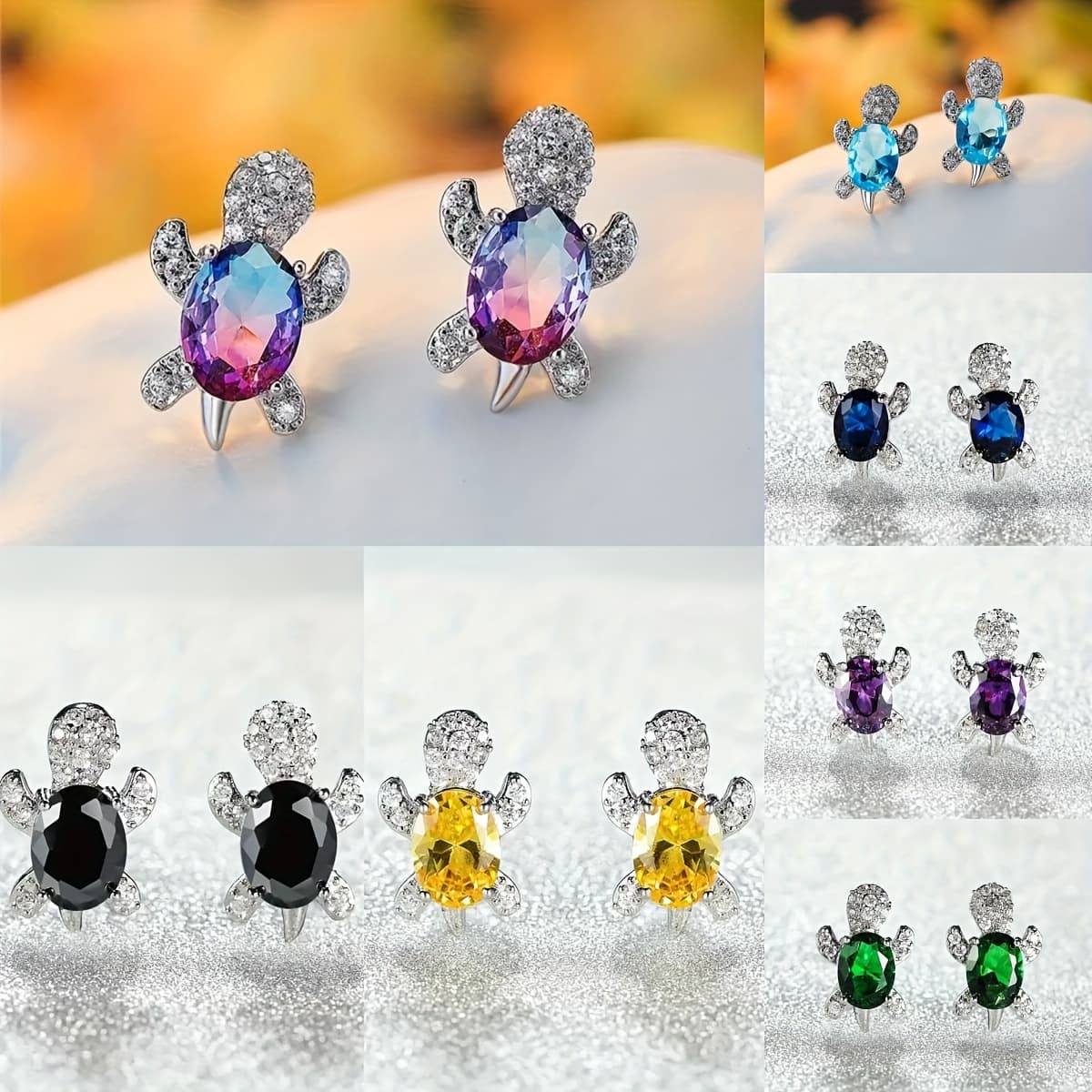 TEMU 7pcs/set Lovely Turtle Stud Earrings Cute Synthetic Zirconia Decor Stud Earrings For Women Teen Birthday Christmas Gift