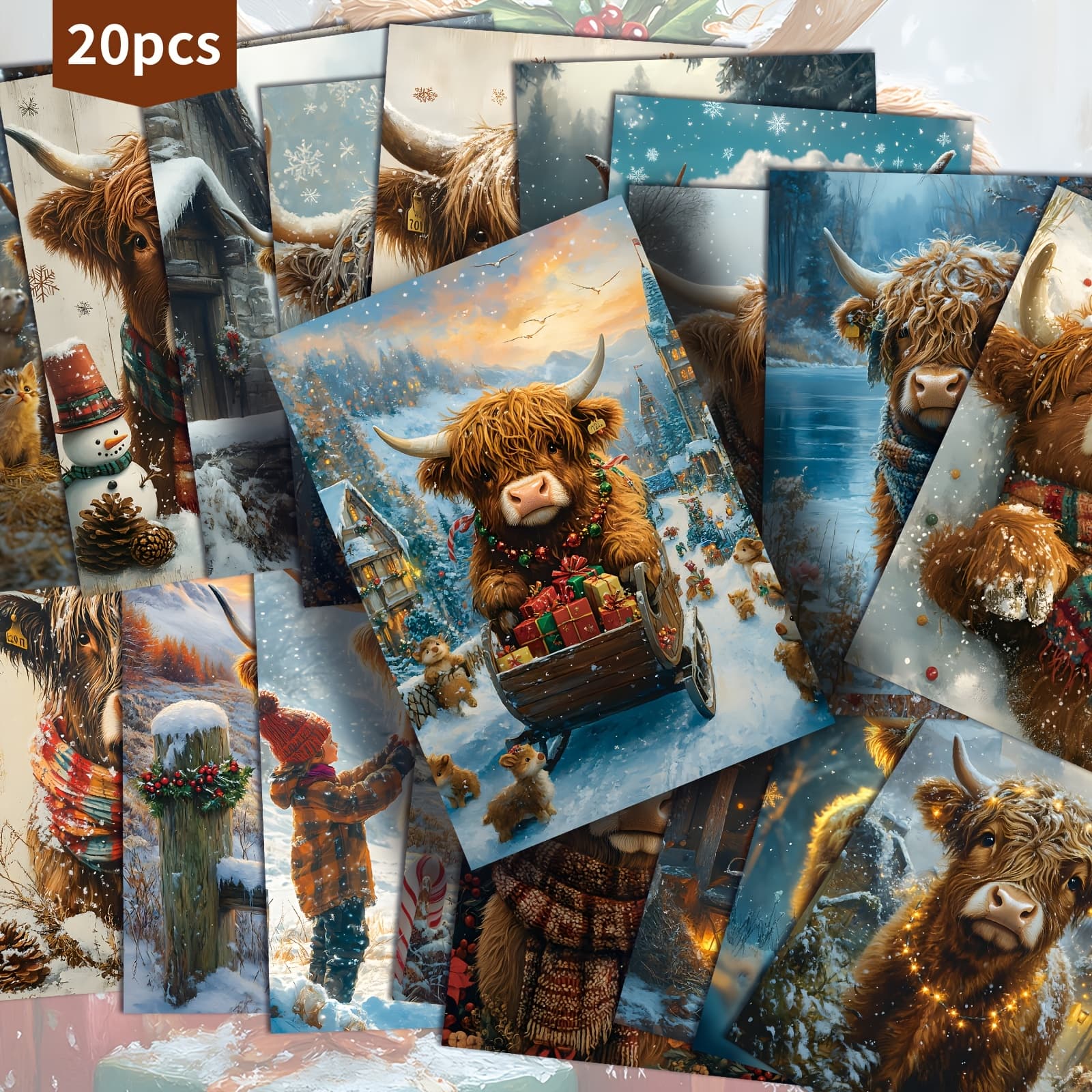 TEMU 20-pack Vintage Highland Decoration Postcards - 4x6 Inches Junk Journal Paper, Classic Pinup Illustrations, Collectible Decorative Painting Cards For Scrapbooking & Crafting