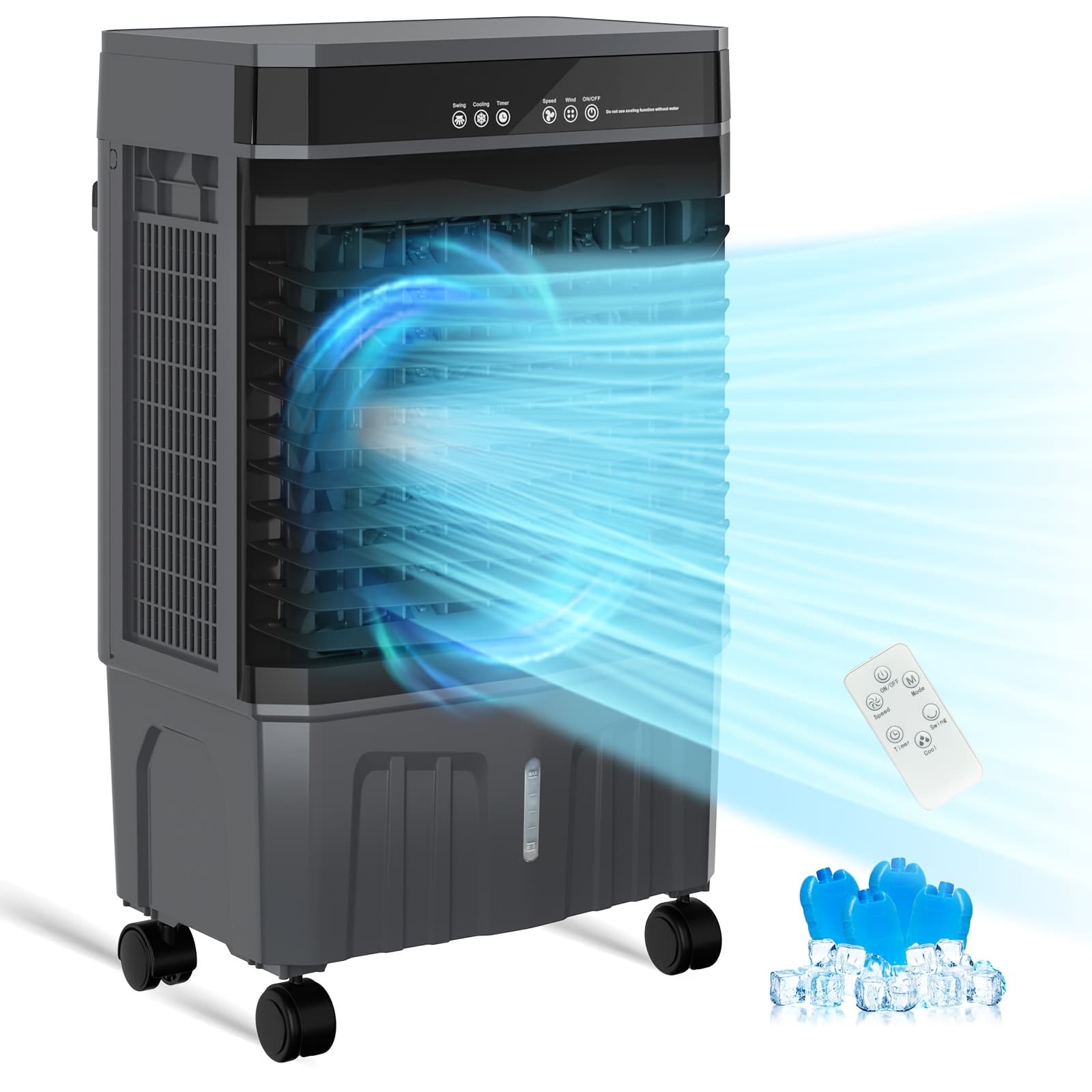 TEMU 1800cfm Evaporative Air Cooler, 3-in-1 Portable Swamp Cooler With 12h Timer, 3 , 5.3gal Water Tank And Packs, Glass For Bedroom, Office, Garage, Indoor Outdoor Use (30"h)
