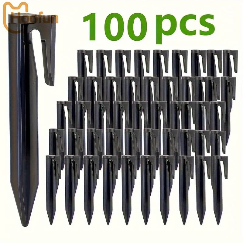 TEMU 100pcs/150pcs Tent Nails, Beach Nails, Garden Mower Cable Accessories, Plastic Grounding Stakes, Camping Outdoor Sawtooth Thread Ground Nails, Windproof Fixing Nails