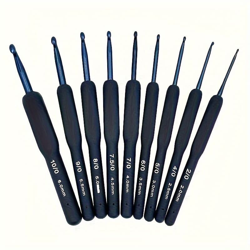 TEMU 9pcs/sets Ergonomic Blue Silicone Crochet Hook Set - Knitting Tools For Wool Sweaters, Comfortable Crafting Essentials
