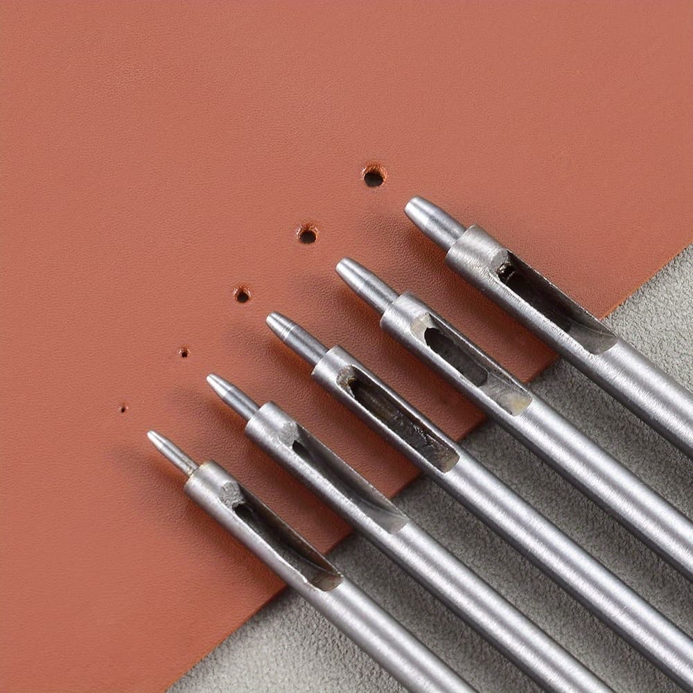 TEMU Set Of 5 Leather Punches - Round Punches With Straight Tips And Mouths For Accurate Hole Creation In Leather Products
