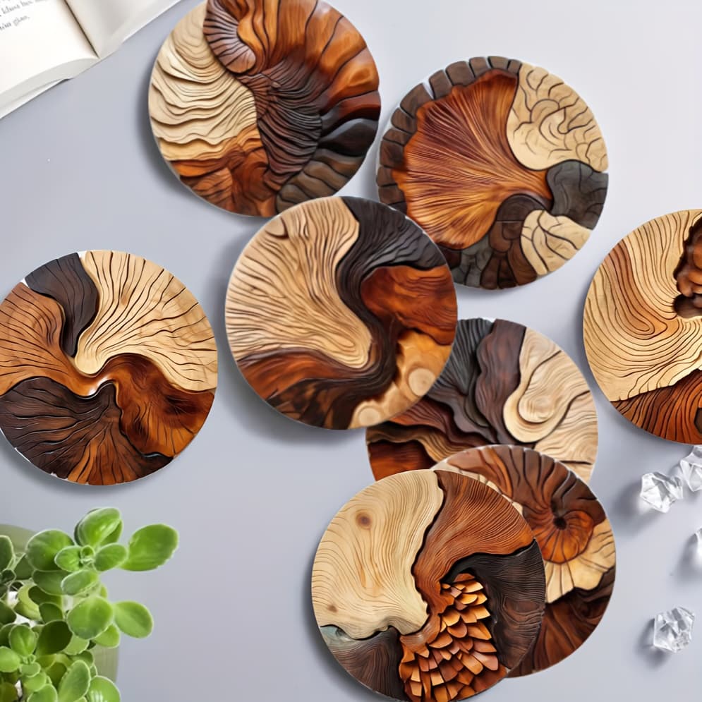 TEMU 8pcs Natural Wood Craft Coasters, Table Mats, Placemats, Coasters, Anti-slip Table Pads