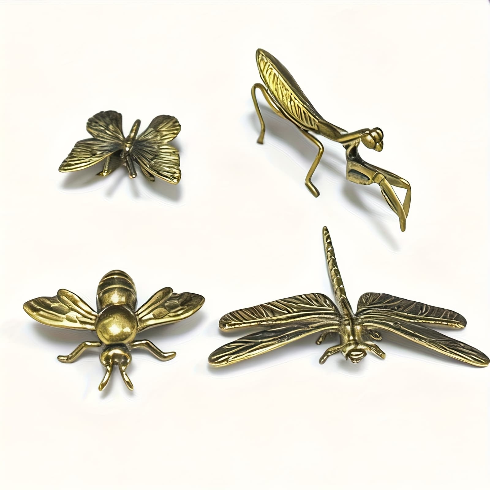 TEMU 3/4pcs Vintage Brass Set, Dragonfly, Bee, , Combination Set Collectible Figurines, Fine Metal , Metallic , - Christmas, Halloween Decoration