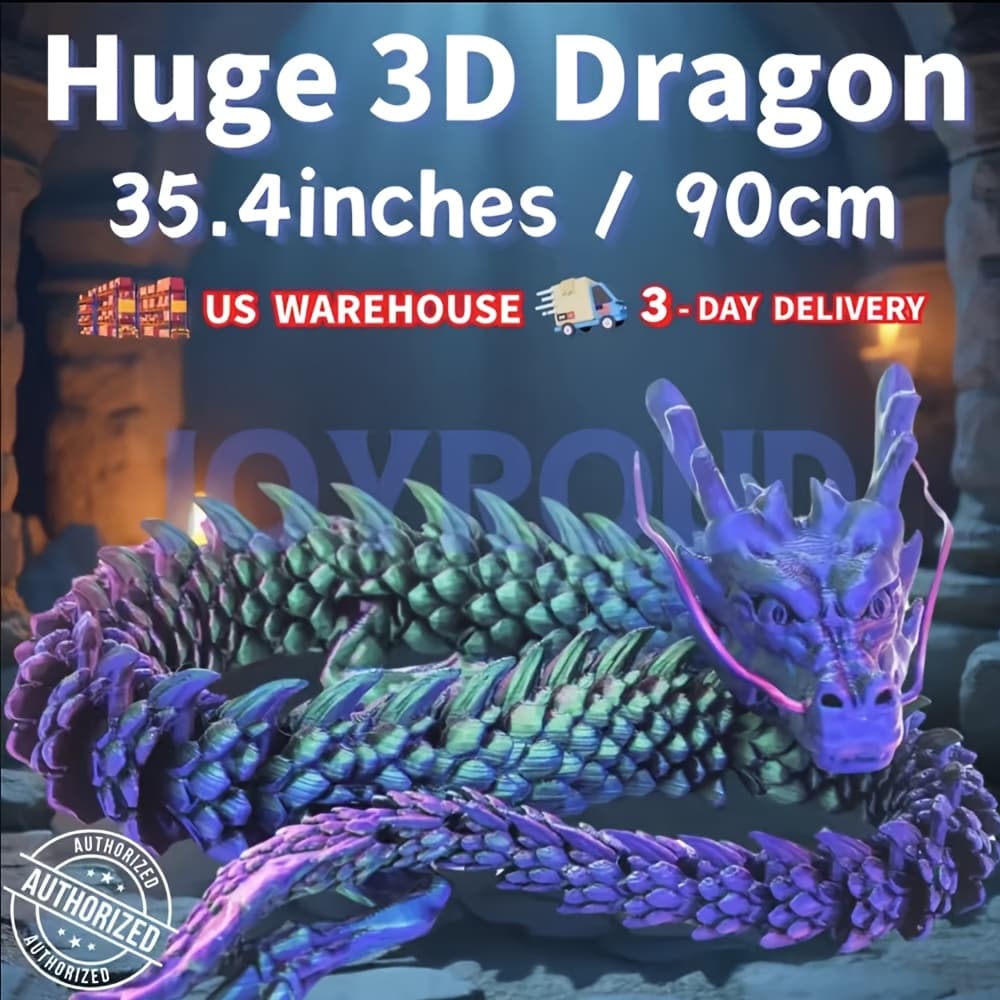 TEMU 35.4inch 3d Printed Dragon, Large 3d Printed Animal, Home Office Decor