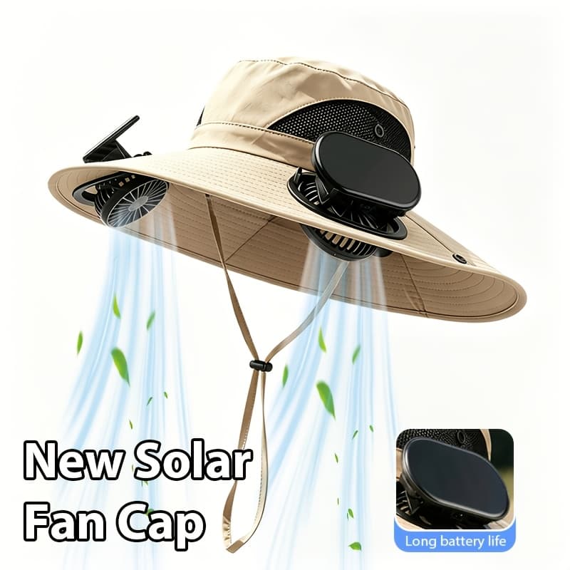 TEMU 2026 Summer Wide Brim Breathable Men's Sun Hat, Fishing Hat, Beach Hat, Sun Hat, With 2 Fans, Suitable For Outdoor Activities Such As Fishing, Camping, And Hiking