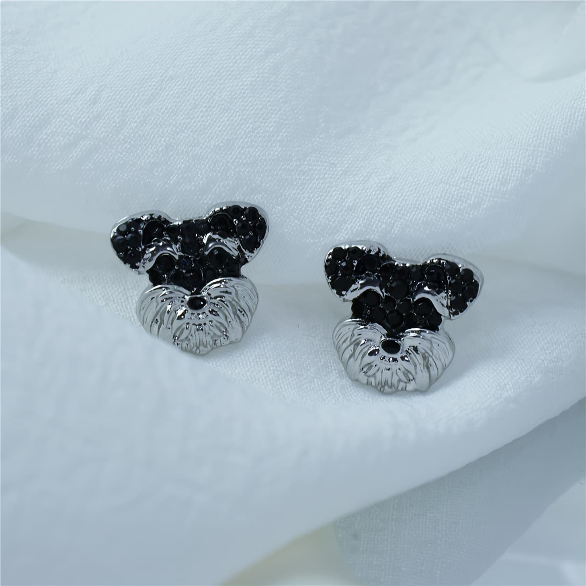 TEMU Creative Cute Black And White Schnauzer Stud Earrings Exquisite Women's Pet Dog Jewelry Stainless Steel Ear Pins Gift For Holiday Birthday Anniversary Party Gifts
