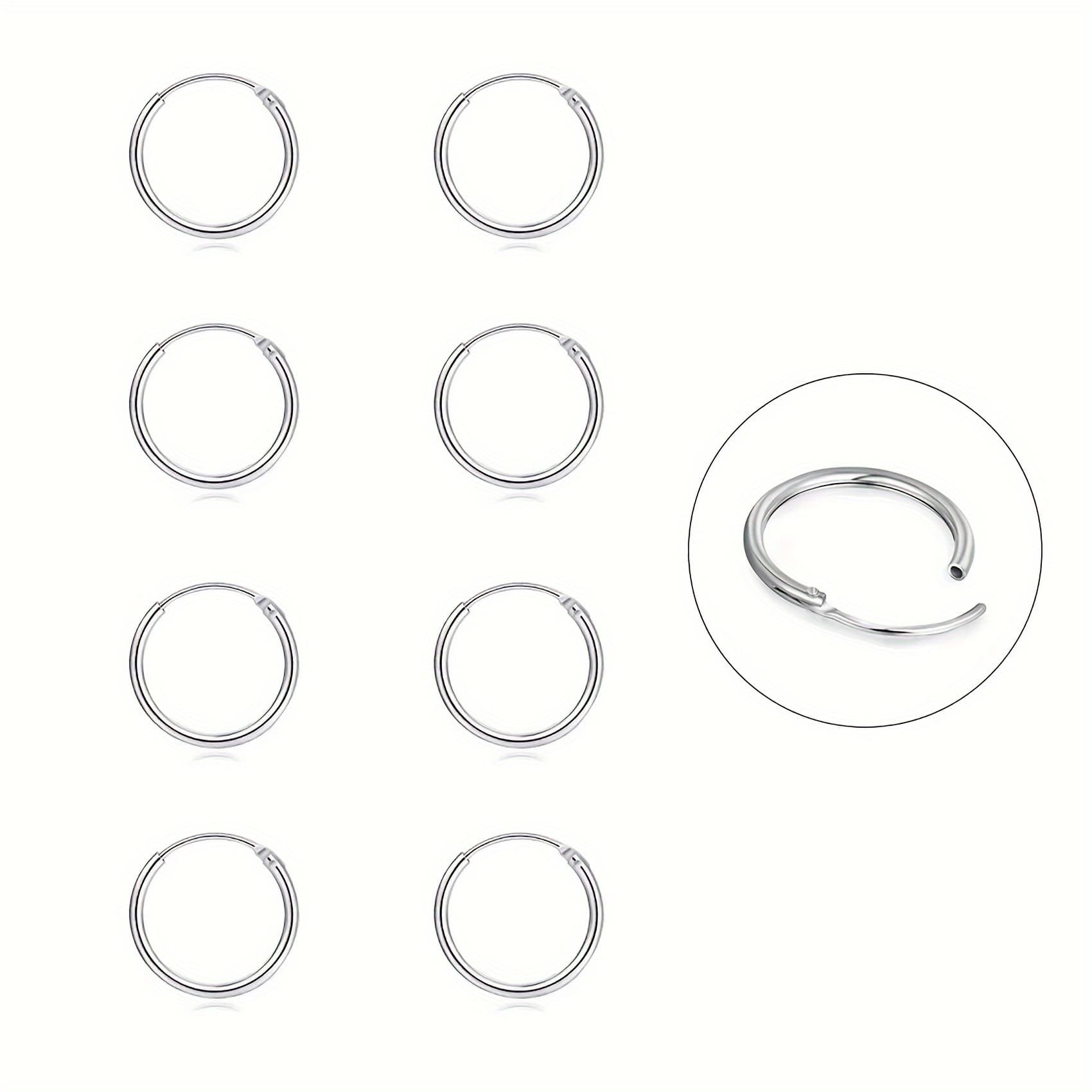 TEMU Cross-border Factory Stainless Steel Round Plain Hoop Earrings Fashion Earrings Earrings Combination Set 4 Pairs Of Circle Earrings (8mm/10mm/12mm/14mm)